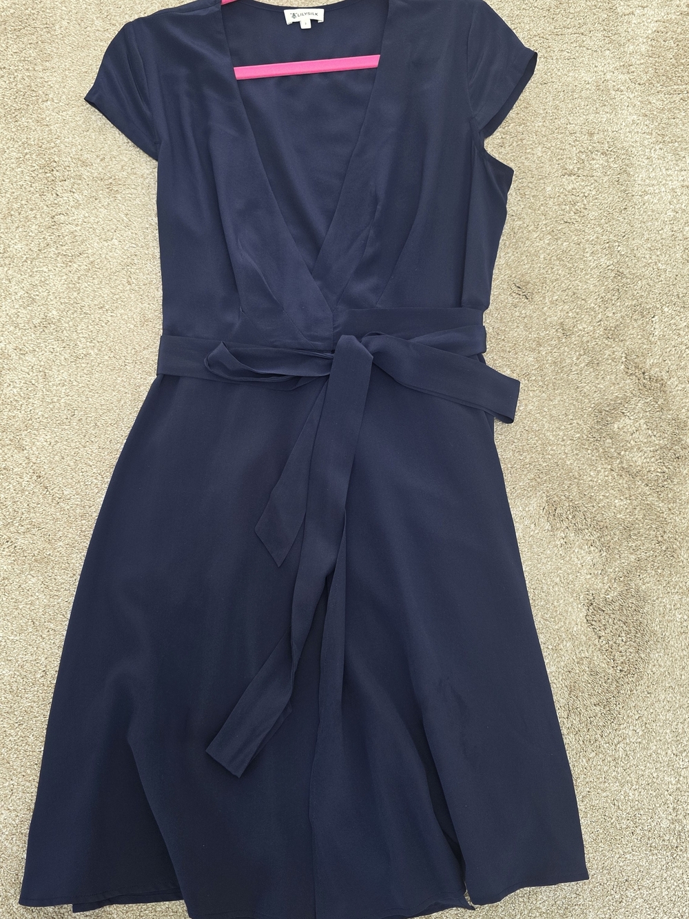 LilySilk Navy Silk Wrap Dress Sz 2 Mulberry Silk Quiet Luxury Coastal Chic - Picture 7 of 12